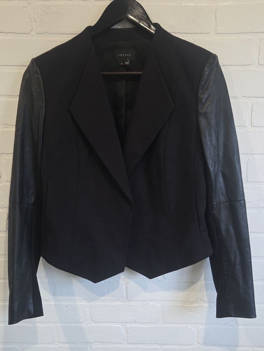 Theory Black Blazer with Lambskin Sleeves